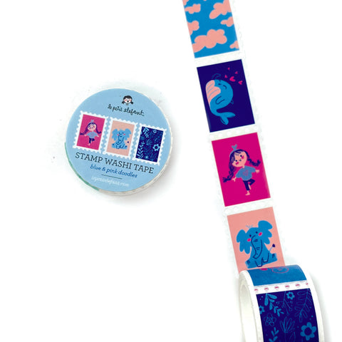 Blue and Pink Doodles Stamp Washi Tape